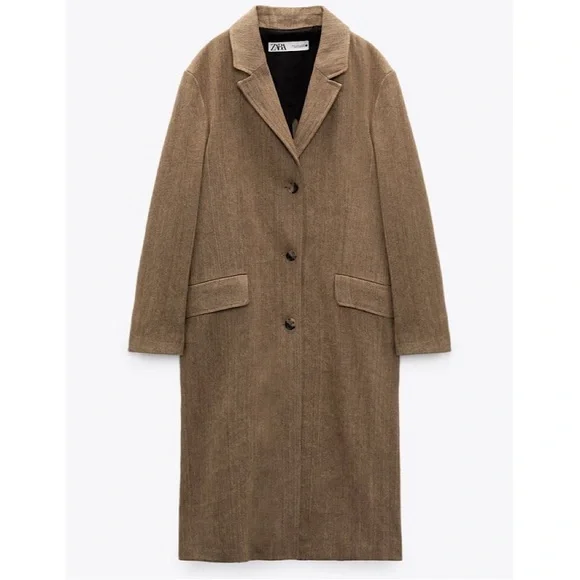 NWOT Zara Rustic Brown Linen Cotton Fall/Winter Trench Coat - Size XS - Picture 2 of 16